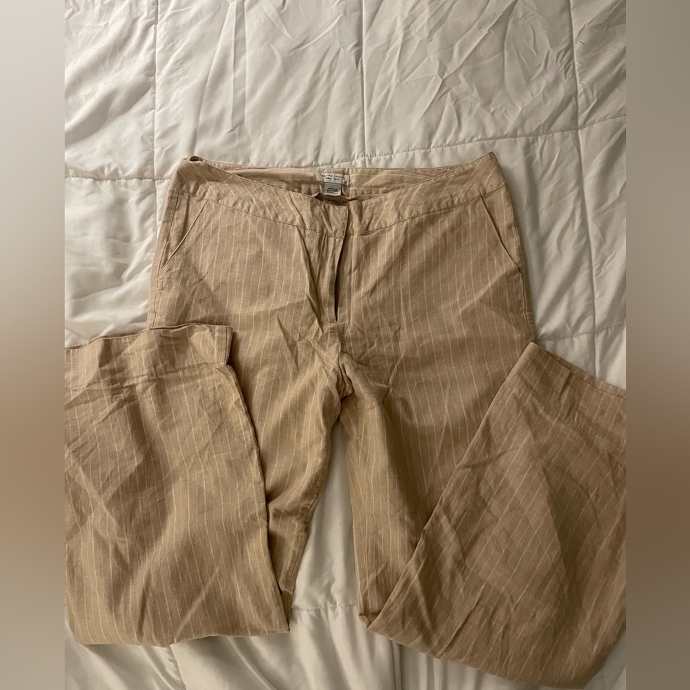 Linen Blend Sabrina Lauren Tan Striped Pants Straight Pant Style Women’s Size14